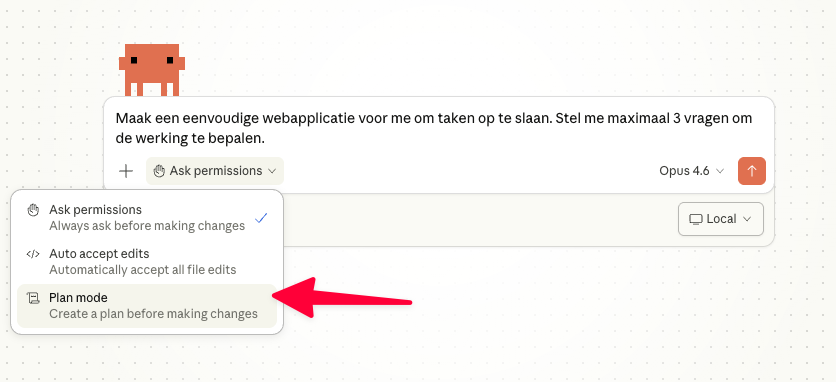 Claude Code met de eerste vraag