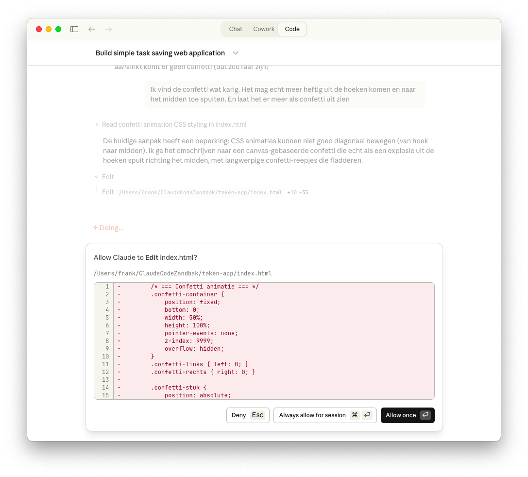 Claude Code toestemming geven voor bestandswijzigingen