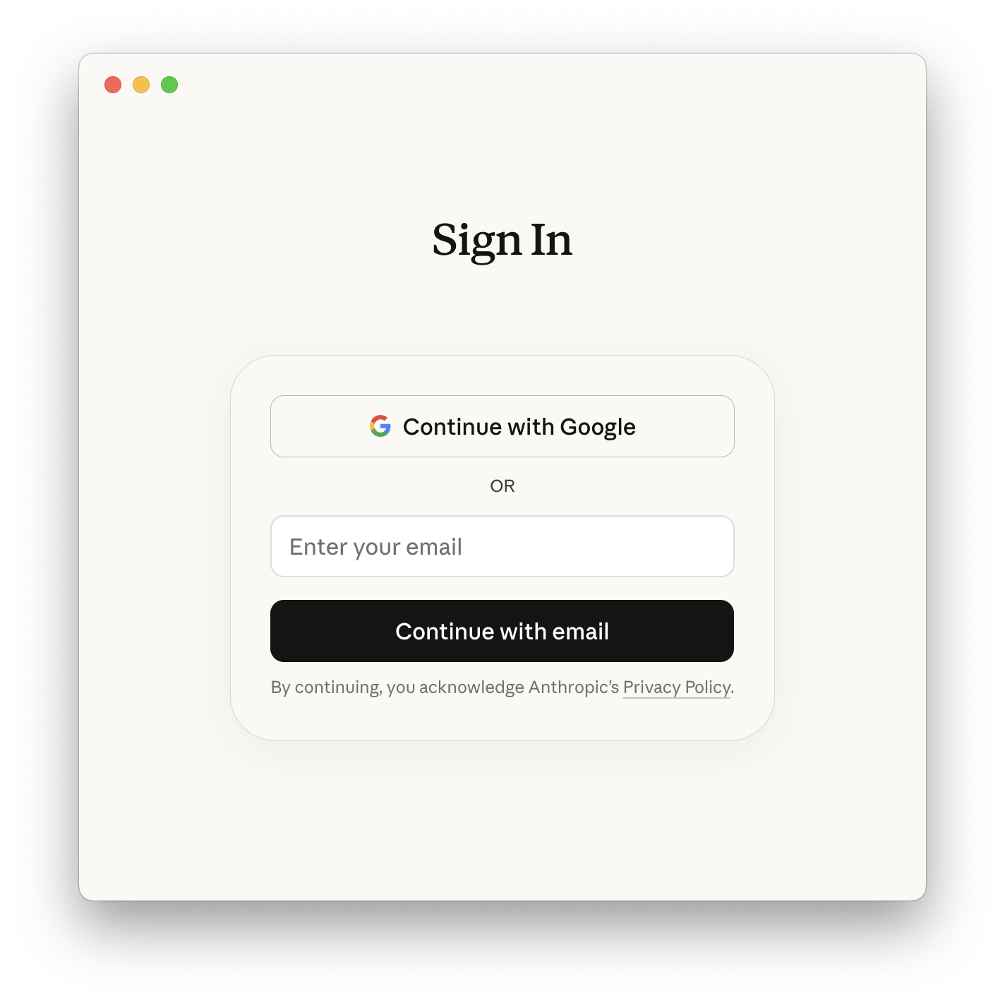 Claude Code welkomstscherm met Sign in knop